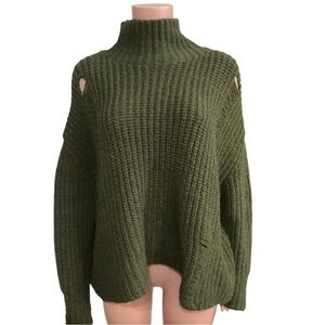 Zara Dark Green Distressed Sweater Oversized Chunky Knit Size Medium